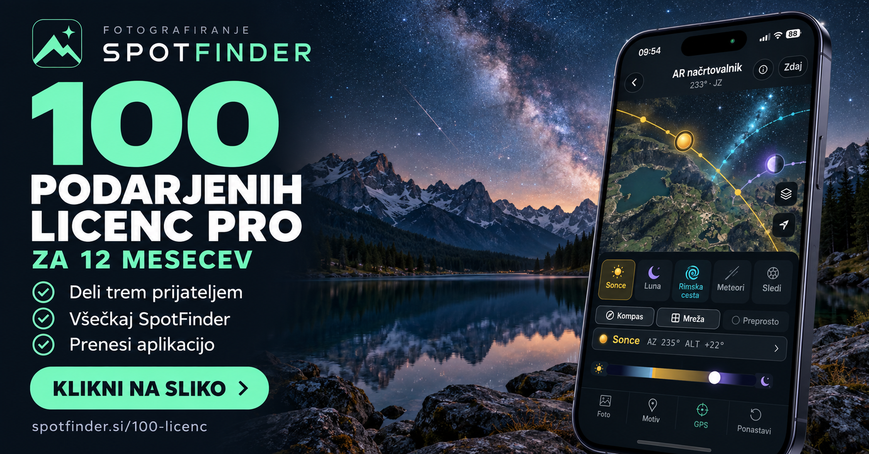 SPOTFINDER. 100 PODARJENIH LICENC PRO ZA 12 MESECEV. Deli trem prijateljem, všečkaj SpotFinder, prenesi aplikacijo. KLIKNI NA SLIKO.